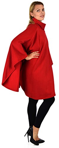 Dare2BStylish Women Poncho Style Fleece Cover Up with Muffler - color: Red