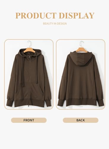 Eytino Women Plus Size Zip Up Hoodie Long Sleeve Oversized Sweatshirts - color: Brown, size: 1X