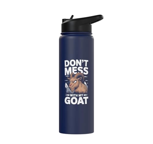 Don´t Mess With My Goat Cute Coat Pygmy Goat Farmer Stainless Steel Insulated Water Bottle - color: Navy Blue