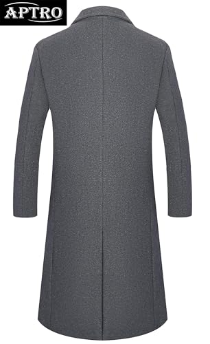 APTRO Men's Full Length Trench Coat Long Wool Overcoat Winter Windbreaker - color: Solid Grey, size: X-Small