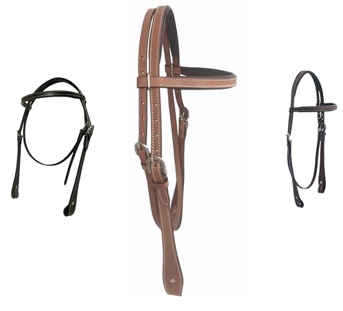 Majestic Ally Padded Leather Brow Band Headstall for Horses - color: Natural