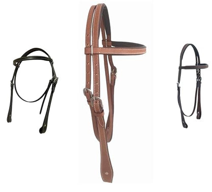 Majestic Ally Padded Leather Brow Band Headstall for Horses - color: Natural