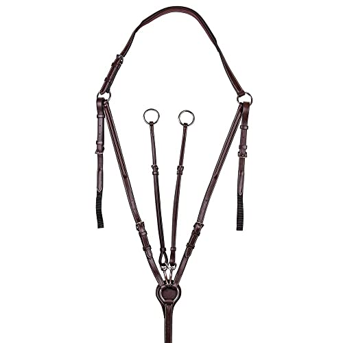 Joseph Sterling Raised Adjustable Breastplate with Running Martingale Attachment | Size Full Size | 6-Way Adjustable | Finest English Leather | Padded for Comfort | Chestnut with White Stitching - size: Full Size