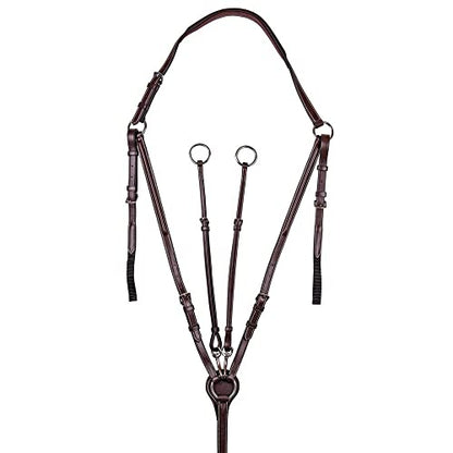 Joseph Sterling Raised Adjustable Breastplate with Running Martingale Attachment | Size Full Size | 6-Way Adjustable | Finest English Leather | Padded for Comfort | Chestnut with White Stitching - size: Full Size