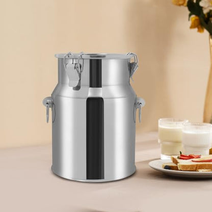 1.32Gal Stainless Steel Milk Can Milk Jug with Lid Sealed Wine Pail Bucket Heavy Duty Transport Barrel Liquid Storage Container for Home, Farm (5L/1.32Gal 201 SS) - size: 5L/1.32Gal 201 SS