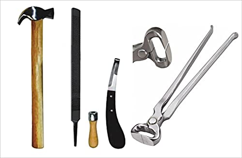 Horse Hoof Care Kit 4 PCS – Professional Farrier Set with 14" Hoof Nippers, Rasp, Knife & Wood Hammer |Hoof Trimming & Cleaning Tools