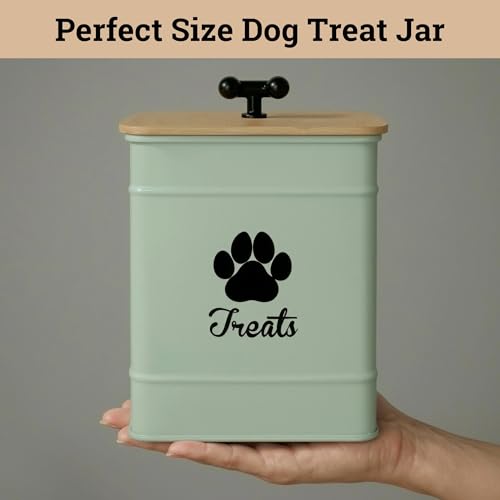 Dog Treat Container Airtight, 6"W x 8"H, Powder Coated, 12 Cup Capacity - color: Sage Green