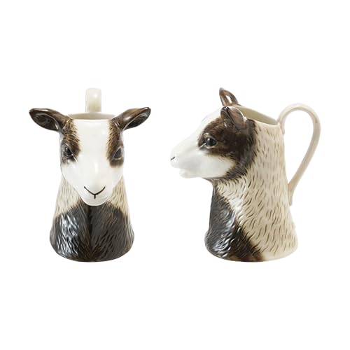 Creative Co-Op 12-Ounce Stoneware Goat Shaped Pitcher, Brown and White
