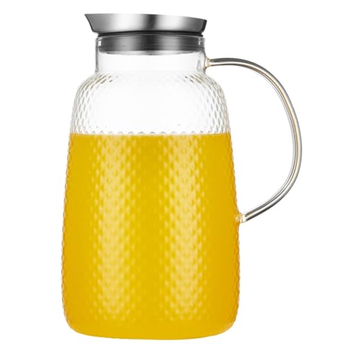 Purefold Pineapple Series 78 Oz Borosilicate Glass Pitcher with Lid (Clear) | Fruit tea, iced tea, coffee, juice jug. Leakproof Stainless Steel lid, dishwasher safe. BPA free borosilicate glass. - size: 78 Ounces