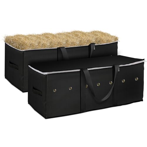2Pcs Large Horse Hay Storage Bag, 44×20×16 inches Breathable Mesh Design | Durable Portable Hay Tote Feeding Bag, Heavy Duty Feed Sack for Horses, Ponies, Goats & Livestock