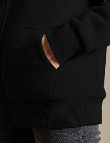 Women’s Casual Full Zip Up Sherpa Lined Hoodie Sweatshirt Jacket Coat - color: Black, size: X-Small