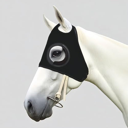 Adjustable Horse Fly Masks - Focus Aid for Racing & Training,Super Comfort Stretchy Equestrian Eye mask Large Eye Space with UV Protection Soft on Skin with Breathability (Black) - color: BLACK