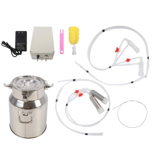 Nakkaa 14L 2 in 1 Goats and Cows Electric Milking Machine | Suction Pulsation Vacuum Pump Milker, Portable Milker, with Stainless Steel Bucket, Stable Continuous Vacuum Pressure