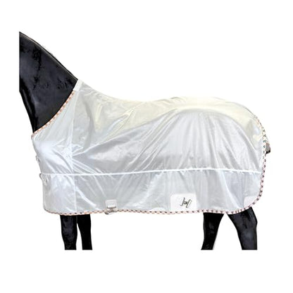 BARN & STABLE Breathable and UV Protective Tear-Resistant Mesh Horse Fly Sheet Comfy Equine Summer Sheet with Removable Web Leg Straps - color: White - Loose Fit, size: 75 in