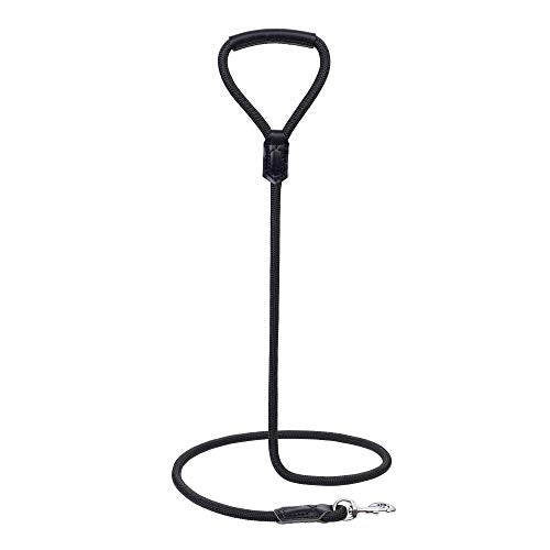 Mile High Life Dog Leash with Genuine Leather-Wrapped Ends/Handle, 4/5/6FT - color: Black, size: 48 Inch-1/2"