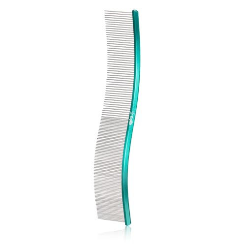 Pet Comb Stainless Steel Comb for Dogs Cats Pet Hair Comb for Grooming Curved with Rounded and Smooth Ends Stainless Steel Teeth Tools for Remove Tangles and Knots (GREEN) - color: GREEN