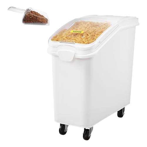 VEVOR Ingredient Bin with Scoop 21 Gallon, 400 Cup Rice Storage Container | For Kitchen & Commercial Food Storage, Includes Sliding Lid, Ingredient Grain Cereal Flour Bin with Wheels, 1 Pack, White - size: 21 Gallon