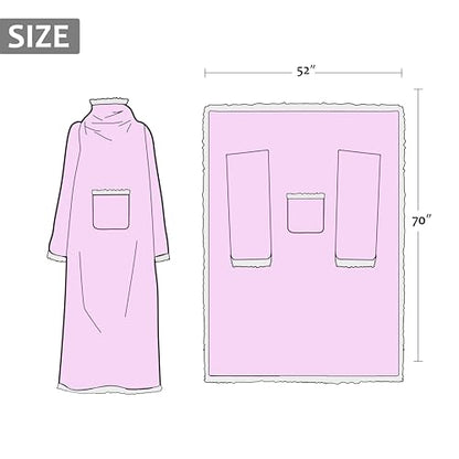 Catalonia Sherpa Wearable Blanket with Sleeves Arms,Super Soft Warm Comfy Large Fleece Plush Sleeved TV Throws Wrap Robe Blanket for Adult Women and Men Pink - color: Pink, size: Standard Pocket
