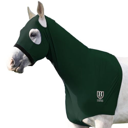 Harrison Howard Stretch Hood No Eye/Ear Covers Head, Shoulders, Mane, Chest, Withers Perfect for Show/Event Preparation-Hunter Green L - color: Hunter Green, size: Full (Large)