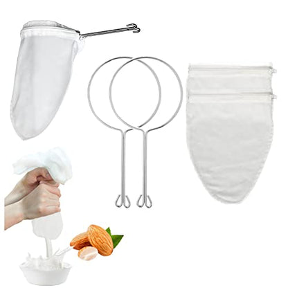 Cheese Cloth Bag for Straining Fine Mesh Strainer Reusable Nut Milk Bag | 2 Pack, Food-Grade BPA-Free, Stainless Steel Handle, Detachable Zipper, Hangable Design, Easy to Clean & Store - color: 2PC Small