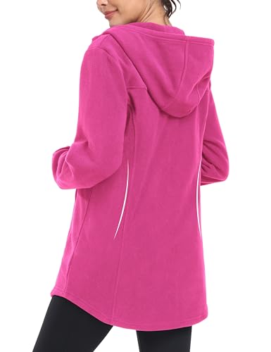 MoFiz Womens Long Soft Polar Fleece Jacket Full Zip with Hood - color: Jacket-rose Red, size: Small