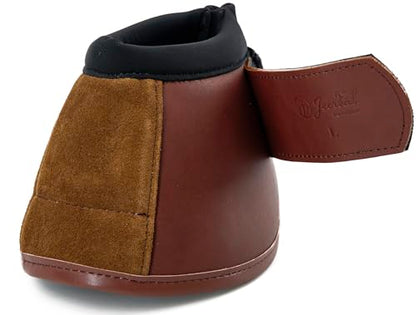 Jeereal No Turn Bell Boots Hoof Protection,Shock Absorbing, Water-Repellent,with Anti-Spin Fastening System |Neoprene,Waterproof Cloth,Genuine Leather (Coffee, Cob (Medium)) - color: Coffee, size: Cob (Medium)