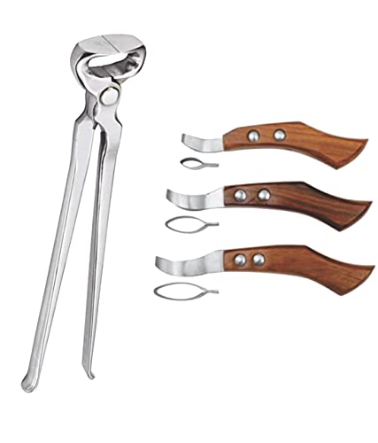 12” Hoof Nipper & Farrier Loop Knives Set – Professional Hoof Care Tool Kit for Horses, Cattle & Goats – Sharp Steel Hoof Trimming Nipper + Right & Left Loop Knives for Farriers
