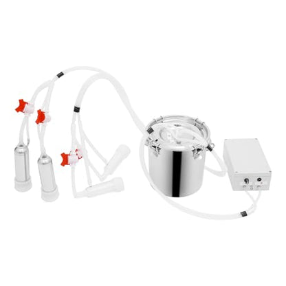 Goat Milking Machine, 5L/1.32 Gal Stainless Steel Bucket, Electric Automatic Pulsation Vacuum Milker, Portable Cow milker Machine with 2 Teat Cups, Adjustable Vacuum Pressure (35-45 kPa) - size: 5L