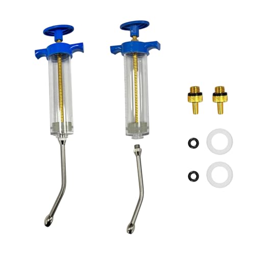 2 Sets Pet Drench Gun, Animal Drenching Syringe with Screw-in 2 Nozzles Metal Head, Adjustable Dosing Livestock Syringe for Cat Dog Pet Goat Horse Sheep Pig Cattle Small Animal Feeding Nursing (100ML) - size: 100ML