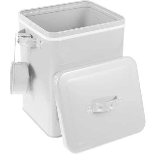Amosfun Metal Food Storage Bucket with Lid 9.05X7.28X6.49 in Iron Canister for Laundry Powder Dog Treats Dry Food Pantry Cabinet Storage Kitchen Countertop Organizer