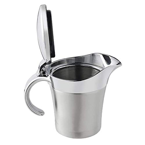 Double Insulated Gravy Boat - Stainless Steel Sauce Jug with Hinged Lid Hinged Lid Ideal for Gravy or Cream at Thanksgiving (450ML/16 OZ) - color: 450ML/16 OZ