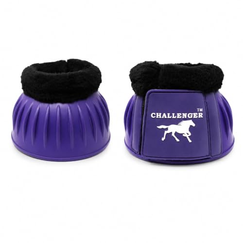 CHALLENGER Horse Training Ribbed Rubber Hoof Impact Overreach Protection Fleece Lined Bell Boots 41HI01 - color: Purple, size: X-Large
