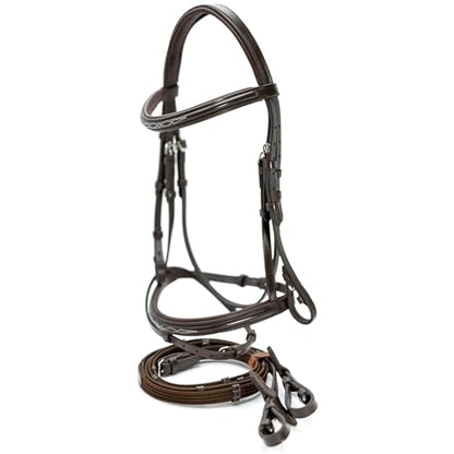Jeffers Uniquely English Leather Horse Bridle with Reins, Padded Crown, Adjustable Noseband, English Bridle Tack for Hunter, Jumping, Dressage, Riding - size: Oversize