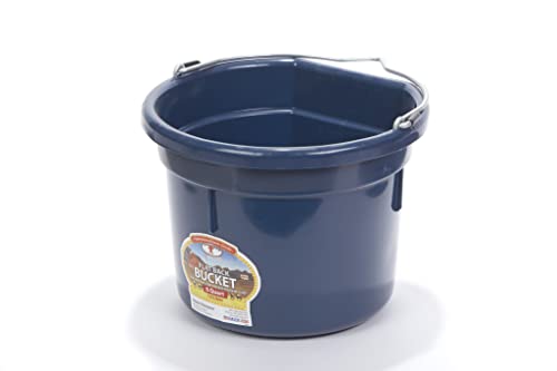 Little Giant® Flat Back Plastic Animal Feed Bucket | Animal Feed Bucket with Metal Handle | Horse Stall Feeding and Watering Supplies (Navy, 8 Quart) - color: Navy, size: 8 Quart