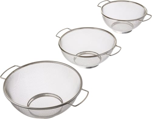 ExcelSteel 3 Piece Stainless Steel Fine Mesh Colander w/Resting Base, Dishwasher Safe Strainer for Vegetables, Salad, Fruit, Pasta (732), 8”, 9”, 10” (Pack of 12) - size: 8”, 9”, 10” (Pack of 12)