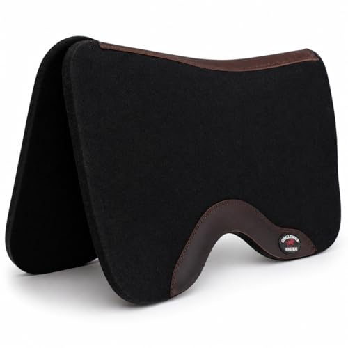 Horse SADDLE PAD Western Contoured Wool Felt Moisture Wicking Black 39RT - color: Black/Brown