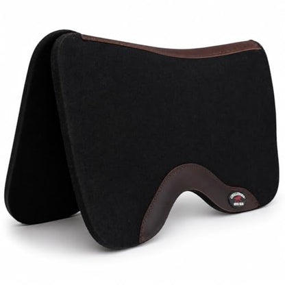 Horse SADDLE PAD Western Contoured Wool Felt Moisture Wicking Black 39RT - color: Black/Brown