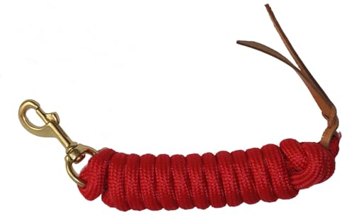 AJ Tack 9 Ft Nylon Lead Rope, 5/8 in, Leather Popper - color: Tan
