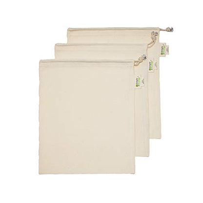 Simple Ecology Reusable Grocery Produce Shopping and Storage Bags, Organic Cotton Muslin, Medium 3 pack - size: Medium (10"x12") - 3 Pack