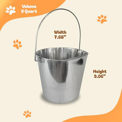 ADVANCE PET PRODUCTS 9 Quart Heavy Duty Stainless Steel Flat Side Bucket | Durable Food & Water Pail for Dogs, Cats, Kennels, Cages and Critter Crates | Multi-Purpose Bucket - size: 9 Quart - Not Hooked