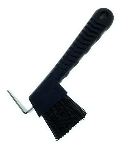 Horse Hoof Pick with Brush - Non-Slip Ergonomic Handle, Heavy-Duty Steel Pick & Stiff Bristles - Removes Dirt, Mud & Rocks - Horse Grooming Tool for Daily Hoof Care (Black) | Steel pick, stiff bristles and non-slip ergonomic handle for removing packed mud