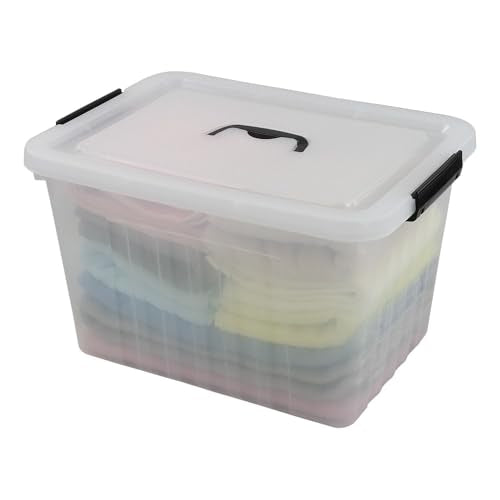 25 Quart Clear Latching Tote, Plastic Storage Bin, Pack of 4 | Lidded Container with Black Handle - size: 25 Quart
