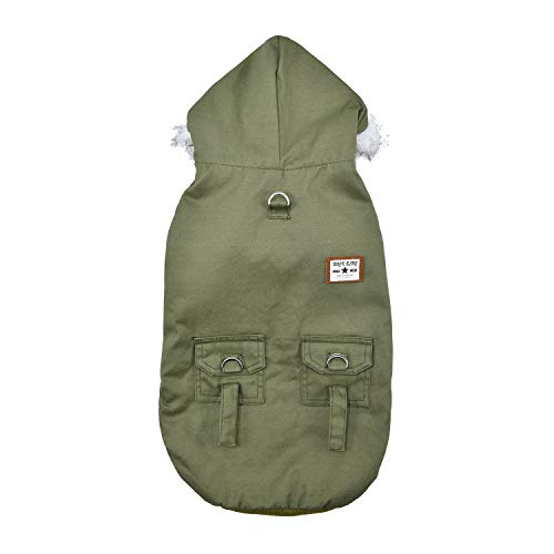 Warm Dog Hooded Trench Coat Windproof Parka Jacket for Cold Weather (S, Green) - color: Green, size: Small ( Chest Girth : 12 in )