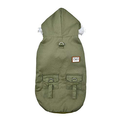 Warm Dog Hooded Trench Coat Windproof Parka Jacket for Cold Weather (S, Green) - color: Green, size: Small ( Chest Girth : 12 in )