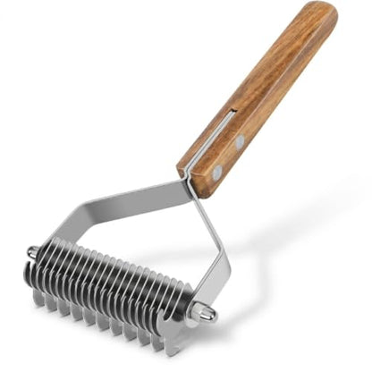 2-Sided Undercoat Rake for Dogs and Cats, Wooden Handle