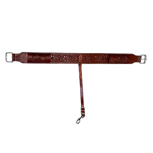 Hulara Western Carved Leather Rear Flank Back Saddle Girth Cinch Belt with Bucking Strap Comfytack |Premium Flank Cinch Belt Leather Horse Girth - color: Brown Flower