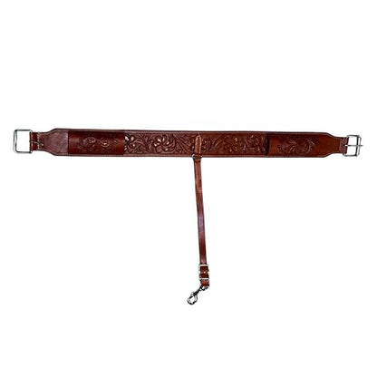 Hulara Western Carved Leather Rear Flank Back Saddle Girth Cinch Belt with Bucking Strap Comfytack |Premium Flank Cinch Belt Leather Horse Girth - color: Brown Flower