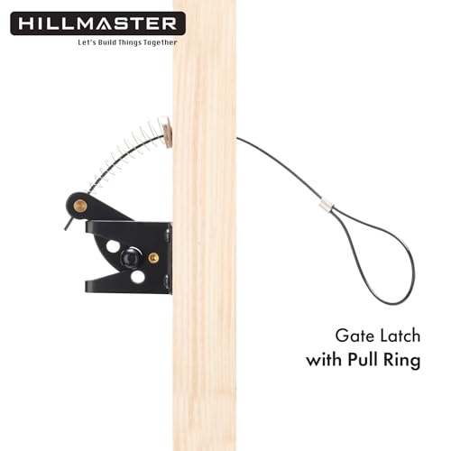 HILLMASTER Self Locking Gate Latch for Wooden Fence Heavy Duty,Gravity Lever Fence Door Latches with Steel Spring Cable Pull String Gate Hardware Gate Lock for Outdoor Secure Pool,Garden,Black Finish - size: 1 Pack