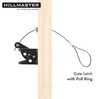 HILLMASTER Self Locking Gate Latch for Wooden Fence Heavy Duty,Gravity Lever Fence Door Latches with Steel Spring Cable Pull String Gate Hardware Gate Lock for Outdoor Secure Pool,Garden,Black Finish - size: 1 Pack