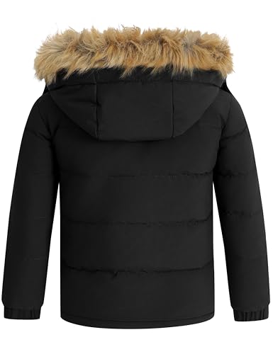 wantdo Boy's Winter Puffer Coats Thick Warm Snow Jacekets Detachable Hood | Removable Faux Fur, Fleece Lining, Windproof, Machine Washable - color: Black, size: 14-16